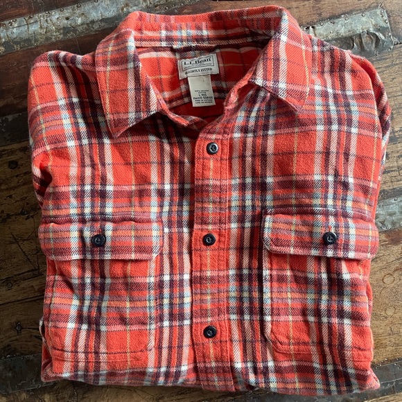 L.L. Bean Red Plaid Button Down Shirt - Picture 1 of 3